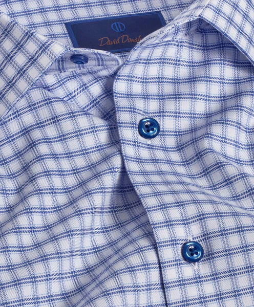 David Donahue Blue and White Herringbone Check Dress Shirt – Harry Mayer  Clothiers