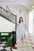 Sail to Sable Blue Medallion Puff Sleeve Button Front Midi Dress