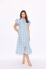 Sail to Sable Blue Medallion Puff Sleeve Button Front Midi Dress
