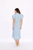 Sail to Sable Blue Medallion Puff Sleeve Button Front Midi Dress