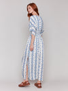 Charlie B Printed Dolman Short Sleeves Maxi Dress With Side Slits