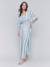 Charlie B Printed Dolman Short Sleeves Maxi Dress With Side Slits