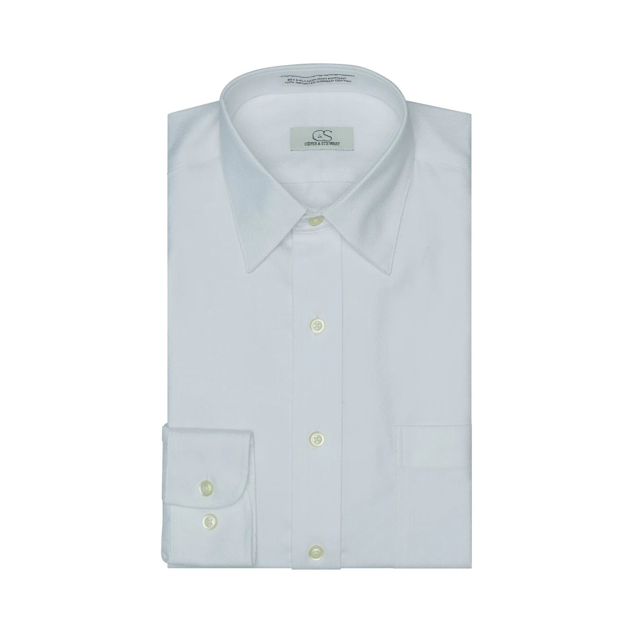 dress shirts enro Cooper & Stewart Charleston White Herringbone Spread Collar Dress Shir – Harry Mayer Clothiers
