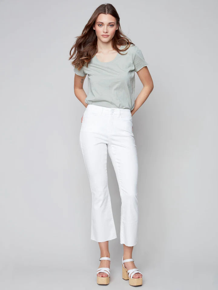 Charlie B Bootcut Twill White Pant with Raw Hem – Harry Mayer